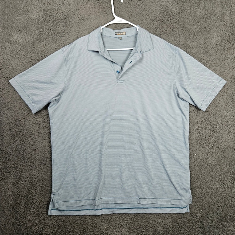 Peter Millar Summer Comfort Polo Shirt Mens XXL Blue White Micro Stripe Stretch